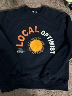 Madhappy Navy Sweatshirt with Orange and Yellow Sun Graphic